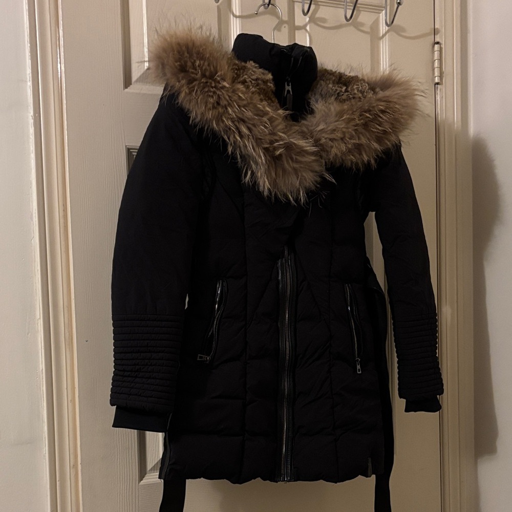 RUDSAK Black Puffer Coat with Fur Trim